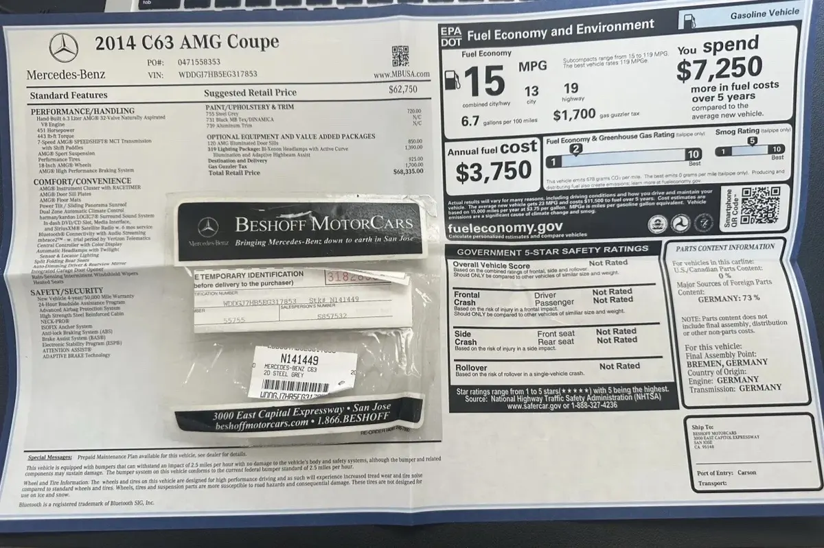2014 Mercedes-Benz C63 AMG Coupe — One Owner — photo 8